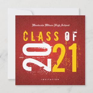 Artistic Red and Yellow Class of 2021 Graduation Invitation