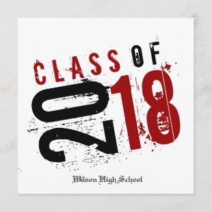 Artistic Red, Black and White Class of 2018 Invitation