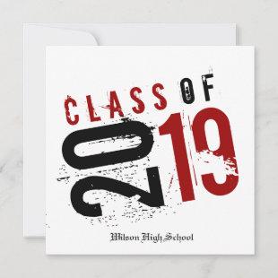 Artistic Red, Black and White Class of 2019 Invitation