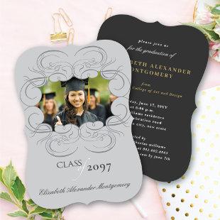 Artistic Scrolls Frame Photo Chic Graduation Party Invitation