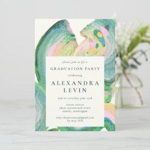 Artsy Abstract Green Watercolor Graduation Party  Invitation