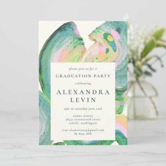 Artsy Abstract Green Watercolor Graduation Party  Invitation