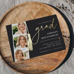 Ash | Gold Tassel Photo Strip Graduation Party Foil Invitation