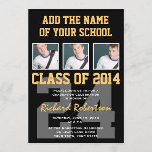 Athlete's Graduation Party Black and Gold Invitation
