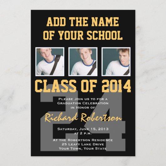 Athlete's Graduation Party Black and Gold Invitation