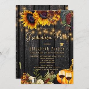 Autumn fall rustic floral wood graduation party invitation