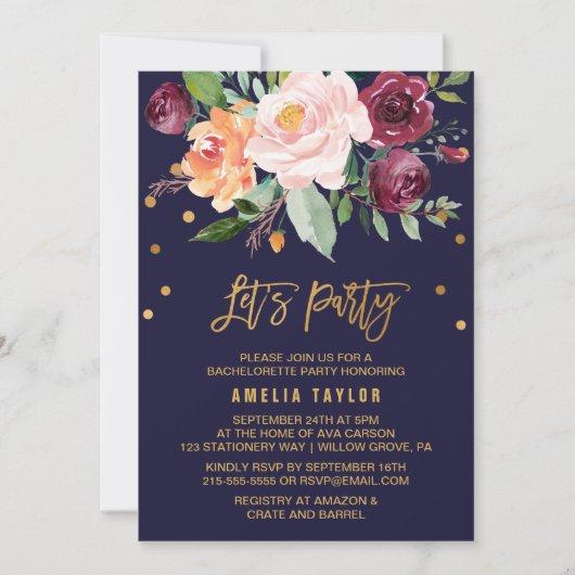 Autumn Floral with Wreath Backing Let's Party Invitation