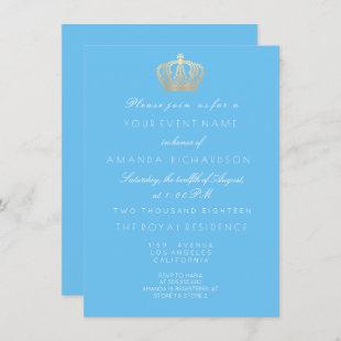 Baby Blue Golden Crown Royal Pastel White Invitation