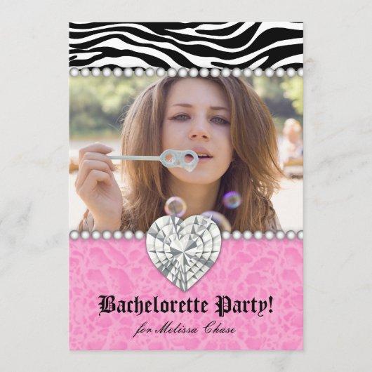 Bachelorette Party leopard Pearls Lace Heart Pink Invitation