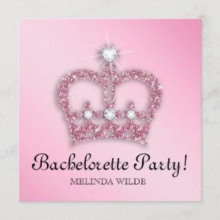 Bachelorette Party Pink Princess Crown Tiara Invitation