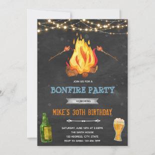 Backyard bonfire and brew theme invitation