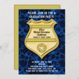 Badge Blue Marble Police Graduation Party Invitation
