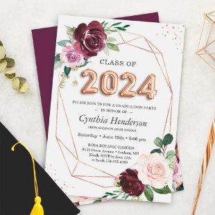 Balloon Class of 2024 Purple Floral Graduation Invitation