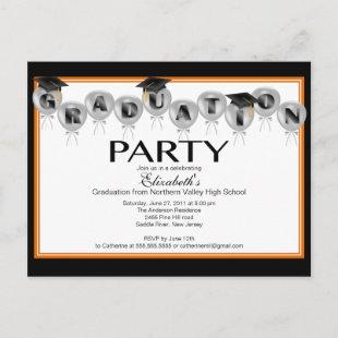 Balloon Graduation Party Invitation Black Grad Cap