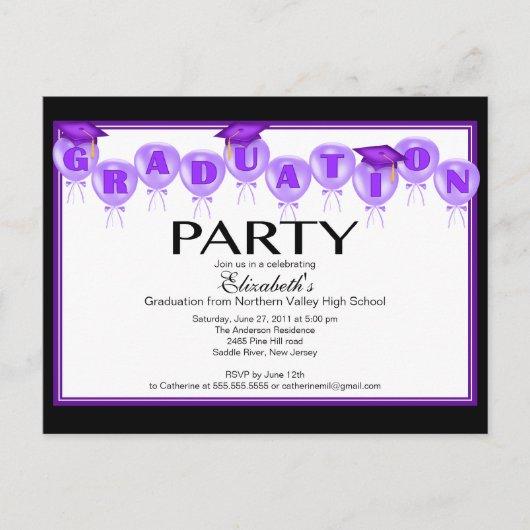 Balloon Graduation Party Invitation Purple Cap