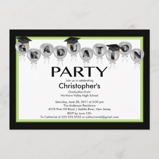 Balloons Graduation Party Invitation Black Cap