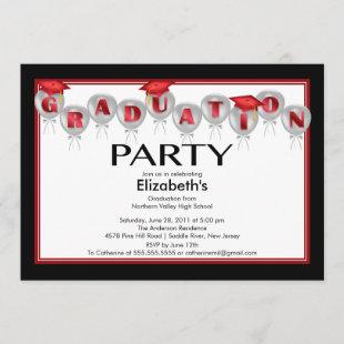 Balloons Graduation Party Invitation Red Cap