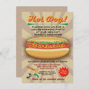 Barbecue Housewarming Hot dog party invitation