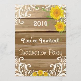 Barn Wood Sunflowers Vintage Lace Graduation Invitation