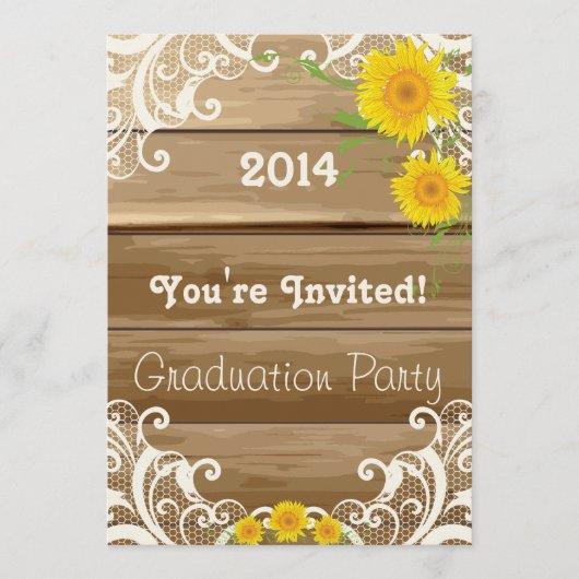 Barn Wood Sunflowers Vintage Lace Graduation Invitation