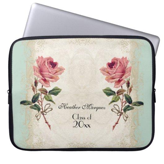 Baroque Style Vintage Rose Mint n Cream Lace Laptop Sleeve