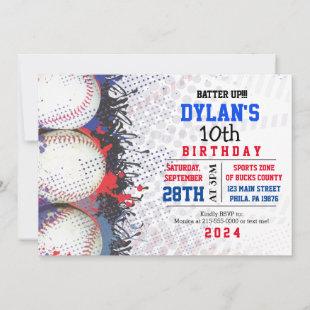 Baseball Birthday Red White & Blue Invitation