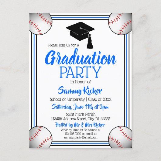 Baseball Blue & Black Graduation Party Invitation Postcard