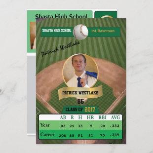 Baseball Card W/ Stats Grad Invitations - green