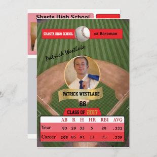 Baseball Card W/ Stats Grad Invitations - red