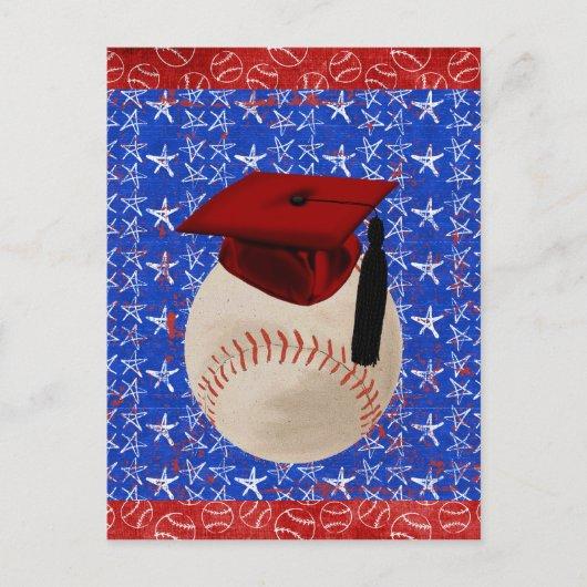 Baseball Graduation Cap, Stars, Red, White, Blue Announcement Postcard