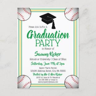 Baseball Green & Gold Graduation Party Invitation Postcard