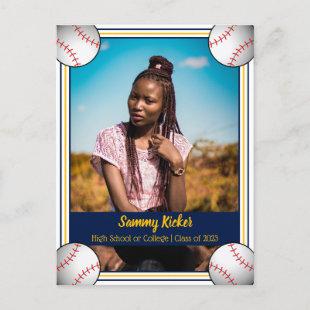 Baseball Navy & Gold Graduation Announcement Postcard
