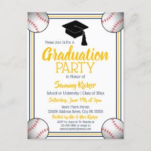 Baseball Navy & Gold Graduation Party Invitation Postcard