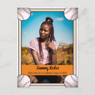 Baseball Orange & Black Graduation Announcement Postcard