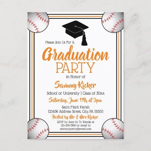 Baseball Orange & Black Graduation Party Invitation Postcard