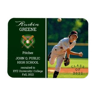 Baseball Player Photo Green Grad Announcement Magnet