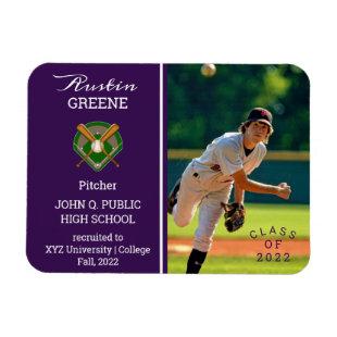 Baseball Player Photo Purple Grad Announcement Magnet
