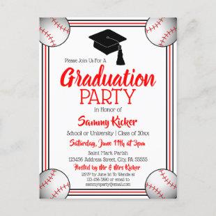 Baseball Red & Black Graduation Party Invitation Postcard