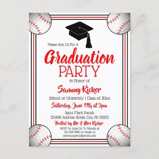 Baseball Red & Black Graduation Party Invitation Postcard