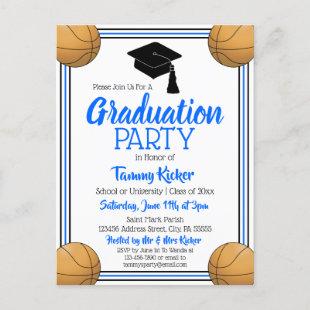 Basketball Blue & Black Graduation Party Invitation Postcard