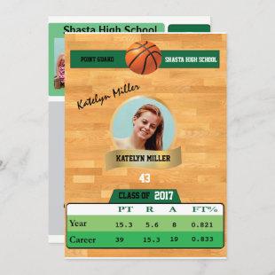 Basketball Card W/ Stats Grad Invitations - green