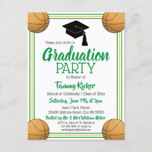 Basketball Green & Gold Graduation Party Invitation Postcard