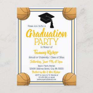 Basketball Navy & Gold Graduation Party Invitation Postcard