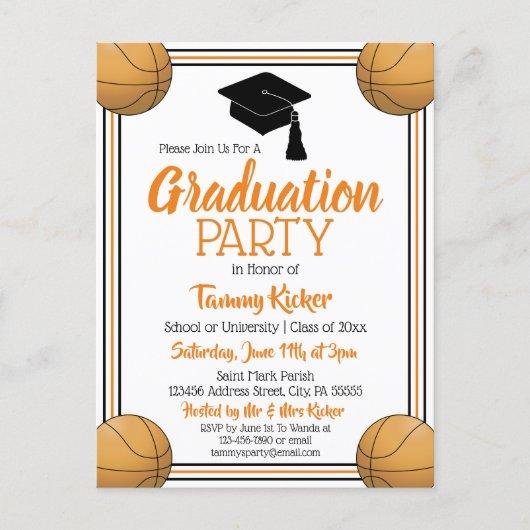 Basketball Orange & Black Graduation Party Invitation Postcard