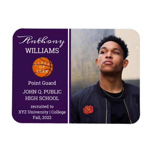 Basketball Player Photo Purple | White Graduation Magnet