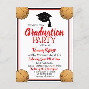 Basketball Red & Black Graduation Party Invitation Postcard