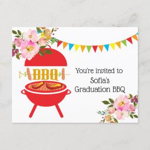 bbq Graduation BBQ, barbecue, bbq grill, Invitation Postcard