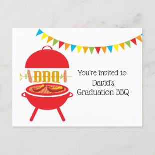 bbq Graduation BBQ, barbecue, bbq grill, Invitation Postcard