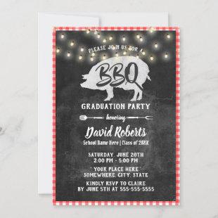BBQ Graduation Party Vintage Red Plaid Chalkboard Invitation