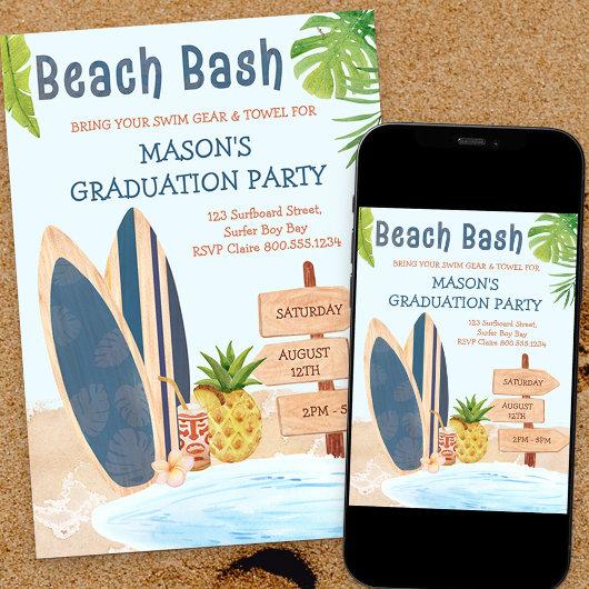 Beach Bash Graduation Party Surfboard Invitation
